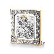 Икона Георгий Победоносец из серебра
