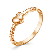 Кольцо Сердце из золоченого серебра с фианитом
