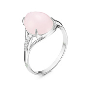 Кольцо из серебра с иск. розовым кварцем и фианитами
